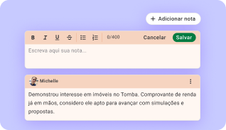Aba de notas da Huggy com um recado registrado sobre o cliente Aba de notas da Huggy com um recado registrado sobre o cliente