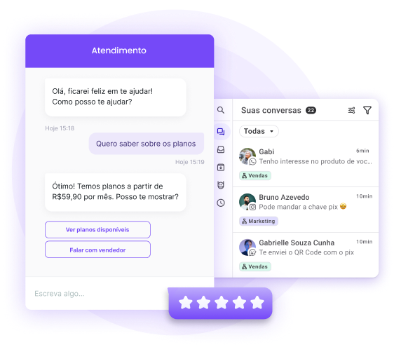 Plataforma de atendimento digital da Huggy com conversas de WhatsApp, Instagram e chat centralizadas em uma só tela